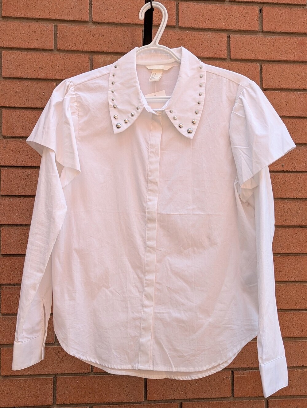 Women's (Size 12) White Button Down Blouse With Studded Collar